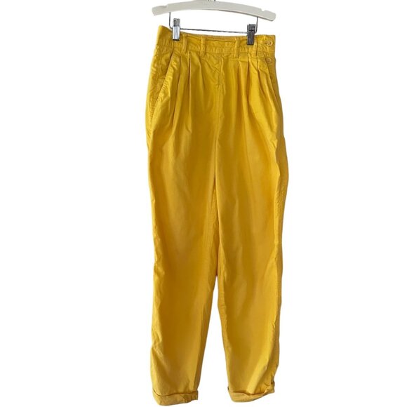 Vintage 80s Benetton Trousers Italy 40 US 4 Fits 0 Baggies Pants Yellow Pleated - Picture 1 of 11